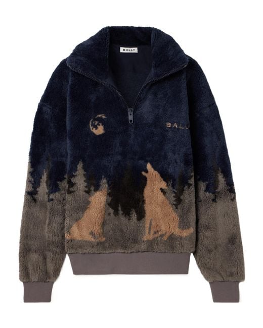 Bally Blue Printed Fleece Half-Zip Jacket