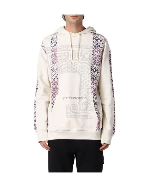 Emporio Armani White Logo-Print Pullover Hoodie for men