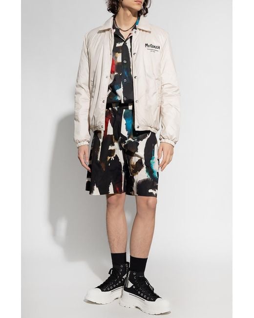 McQueen White Logo Printed Bomber Jacket for men