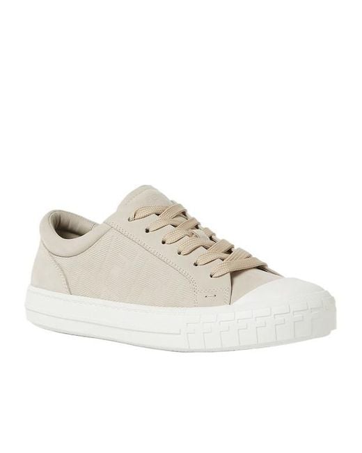 Fendi White Domino Ff Motif Lace-Up Sneakers for men