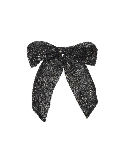 Maison Michel Black Sequin Embellished Logo Plaque Hair Clip