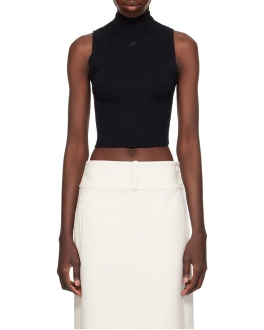Courreges Black Courrèges Mock-Neck Cropped Ribbed Tank Top