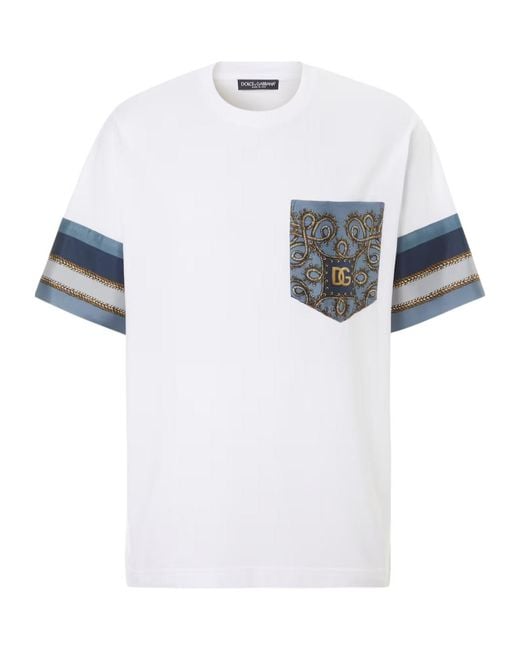Dolce & Gabbana White Printed Cotton And Silk T-Shirt for men