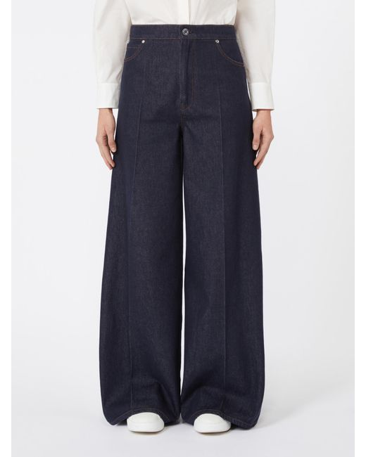 Max Mara Blue Button Detailed Wide-Leg Jeans