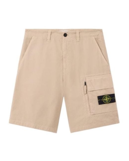 Stone Island Natural Logo Patch Cargo Shorts for men