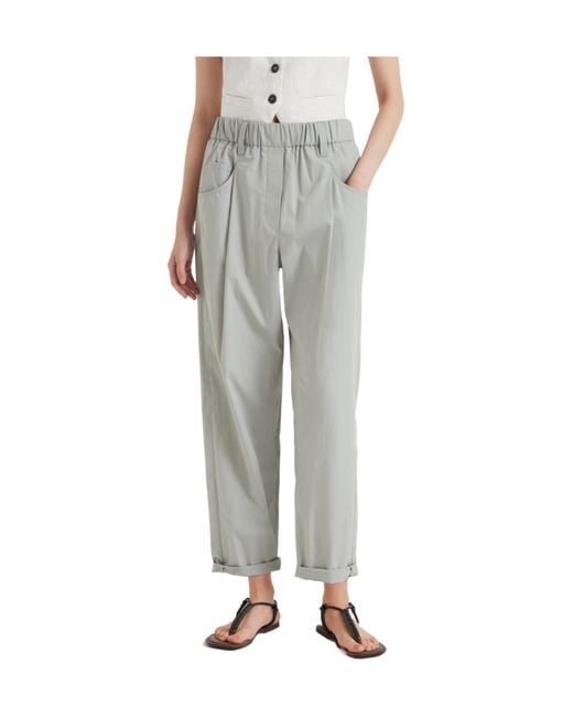 Brunello Cucinelli Gray Straight-Leg Cotton Trousers