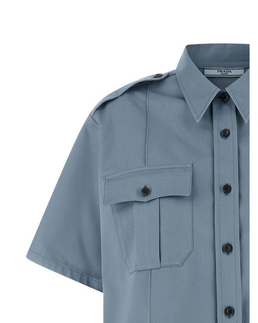 Prada Blue Short-Sleeved Chino Shirt