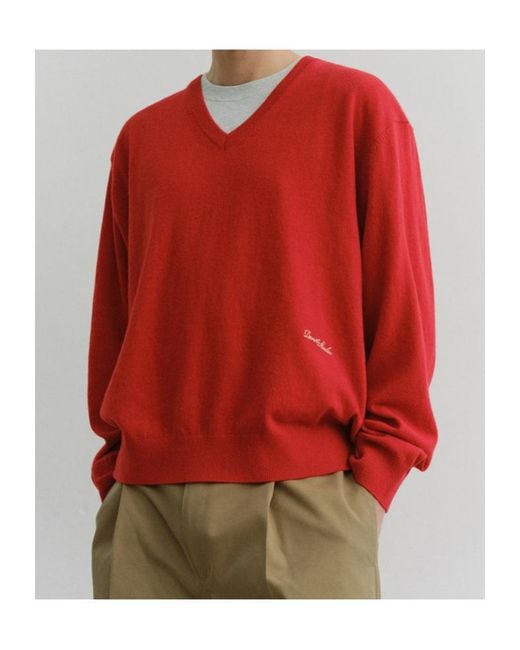 DUNST Red V-Neck Logo Sweater for men