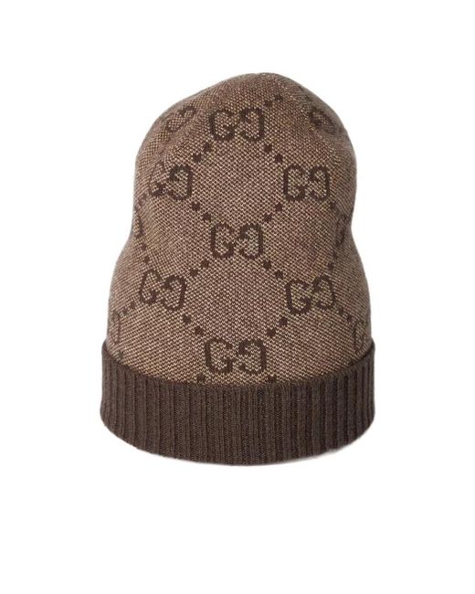 Gucci Brown Gg Cashmere Lamé Hat