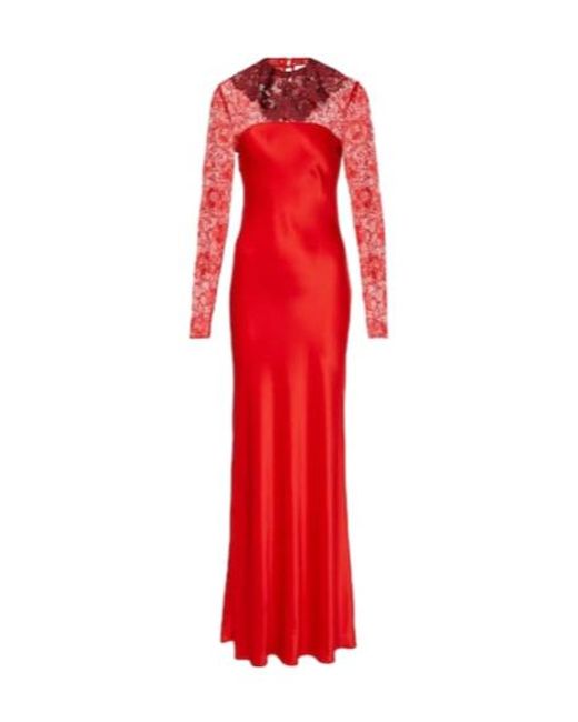 Rodarte Red Lace-Trimmed Silk-Blend Satin Gown