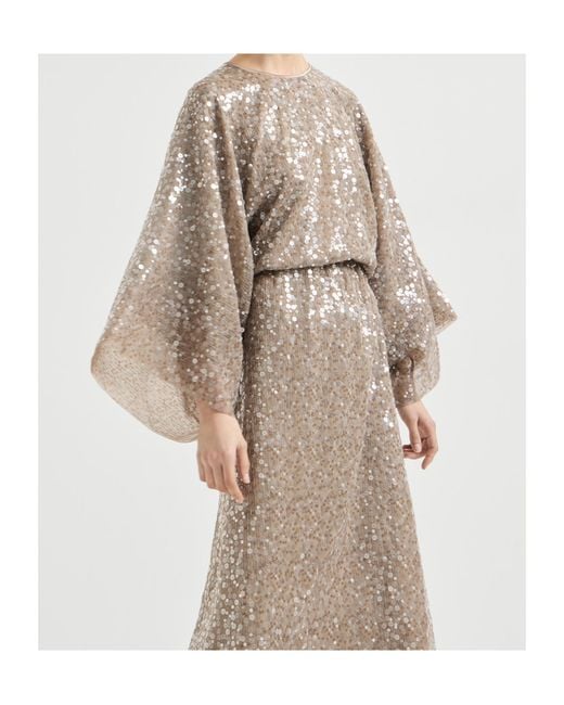 Brunello Cucinelli Natural Sequin-Embellishment Maxi Dress