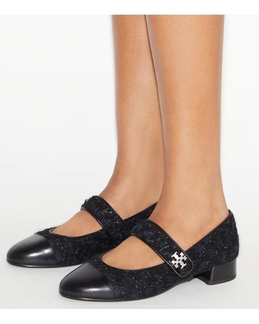 Tory Burch Black Tweed Cap-Toe Ballet Flats