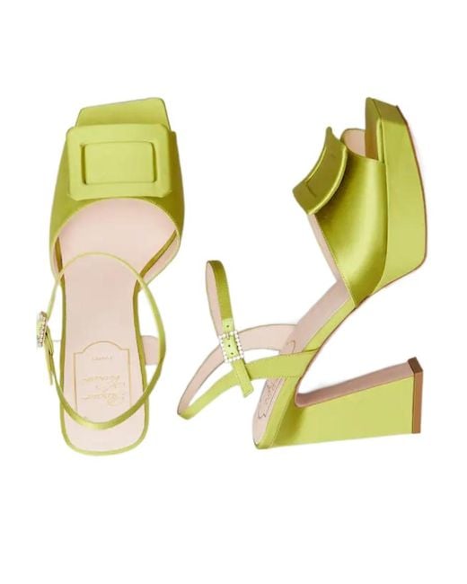 Roger Vivier Green Covered Buckle Platform Sandals