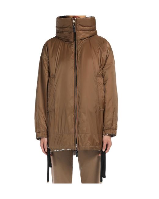 Max Mara Brown Double-Sided Down Jacket With Logo