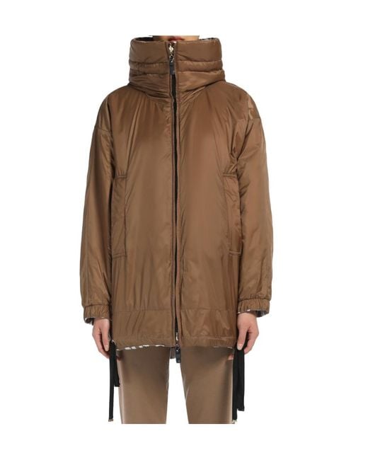 Max Mara Brown Double-Sided Down Jacket With Logo