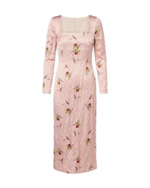 Emilia Wickstead Pink Renne Floral Satin Midi Dress