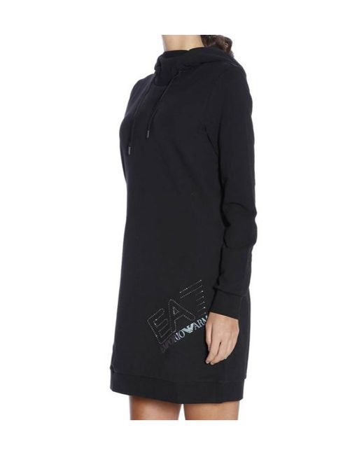EA7 Black Hooded Long-Sleeved Dress