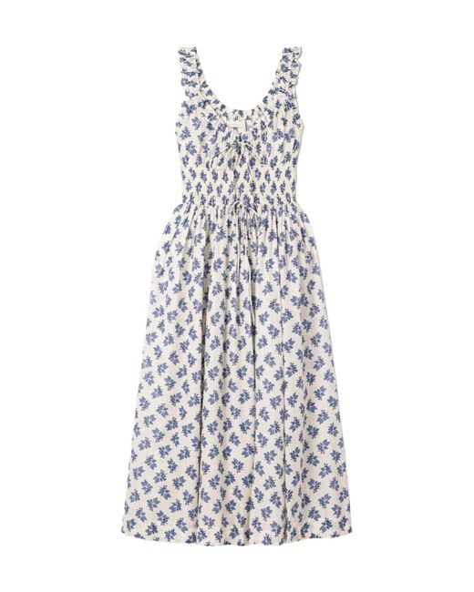Doen White Emmaretta Pleated Print Dress