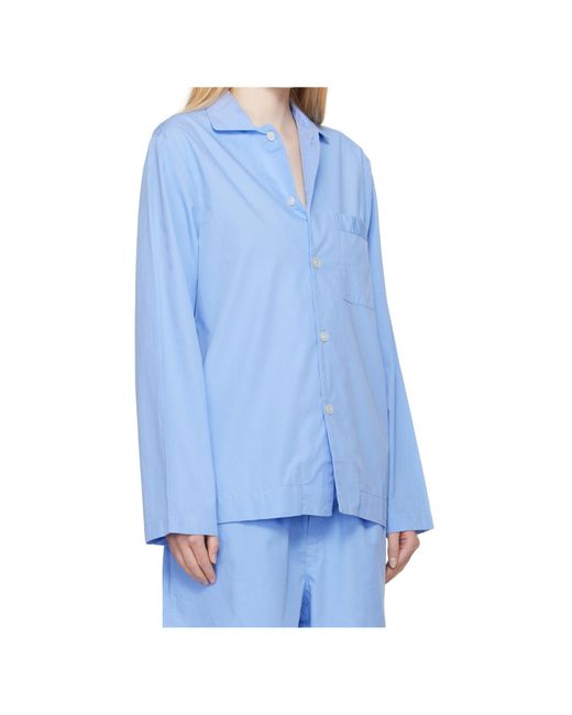 Tekla Blue Poplin Pajama Shirt for men
