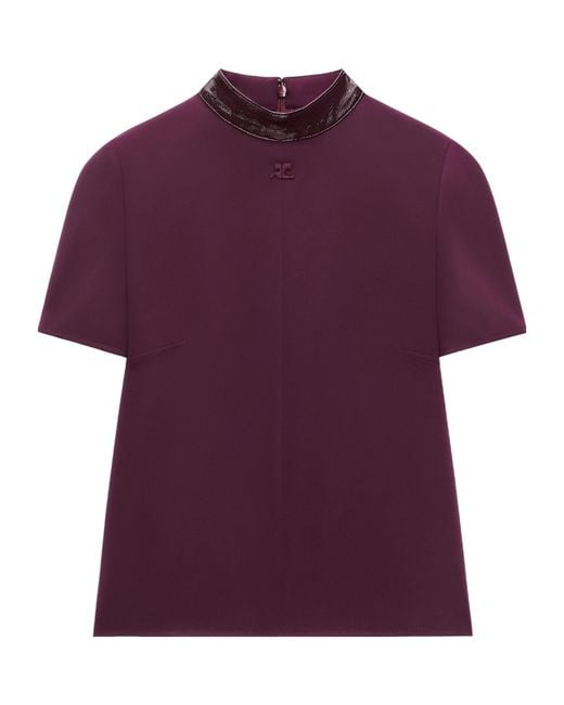Courreges Purple Heritage Vinyl-Collar Logo-Patch Blouse