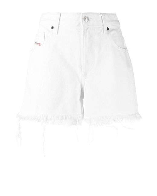 DIESEL White Frayed-Hem Denim Shorts