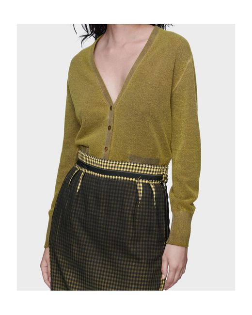 Maison Margiela Green Virgin Wool V-Neck Cardigan
