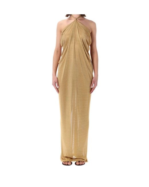Alberta Ferretti Natural Draped Open-Back Maxi Dress