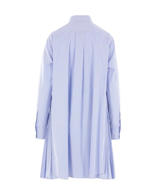 Sacai Blue Collared Long-Sleeve Shirt Dress