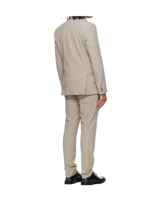 Boss Gray Taupe Three-Piece Extra-Slim-Fit Stretch-Cotton Seersucker Suit for men