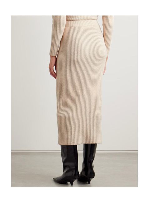 Co. Natural Ribbed Wool-Blend Midi Skirt