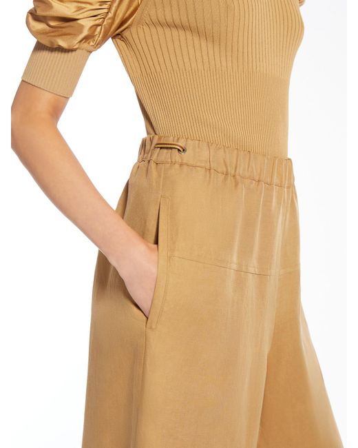 Max Mara Natural Pantalon Large En Lin Et Soie