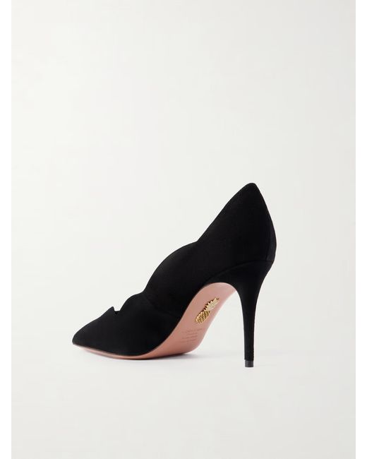 Aquazzura Black Scalloped Suede Pumps