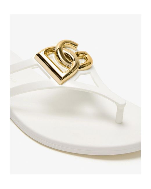 Dolce & Gabbana White Logo Plaque Flip Flops