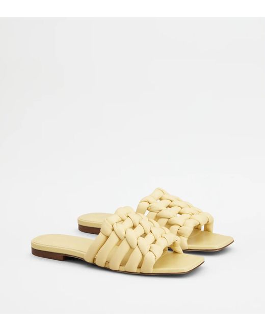 Tod's Metallic Square-Toe Flat Sandals