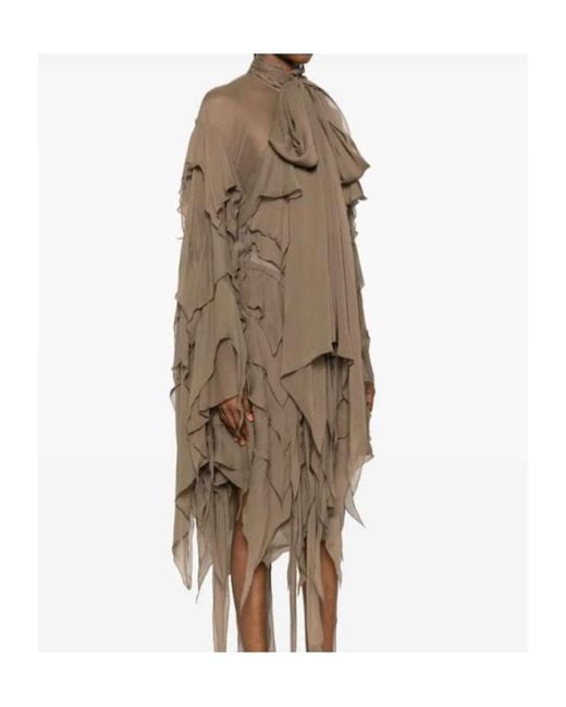 Blumarine Natural Ruffled Pussy-Bow Dress