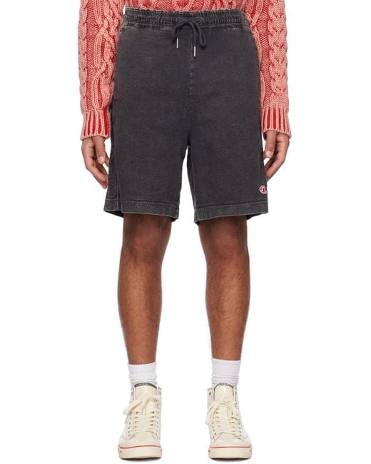 DIESEL Gray Logo Patch Drawstring Shorts for men