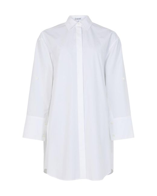 Loewe White Lapel Long-Sleeved Dress