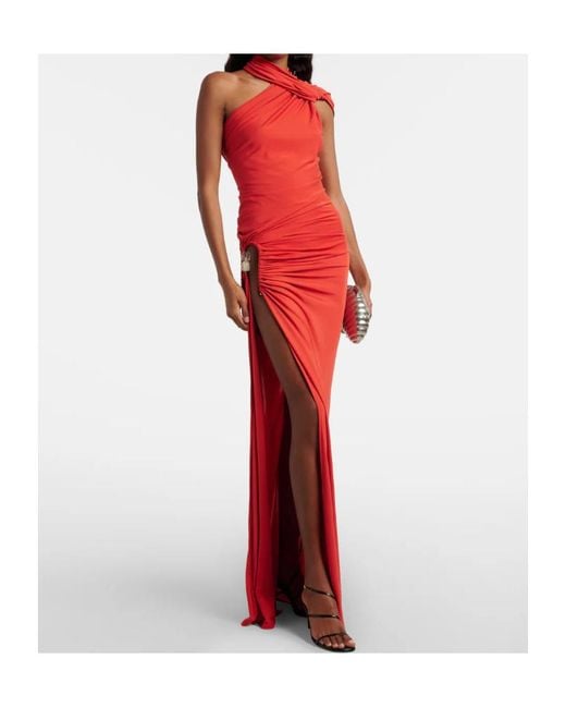 Christopher Esber Red Cutout Draped One-Shoulder Gown