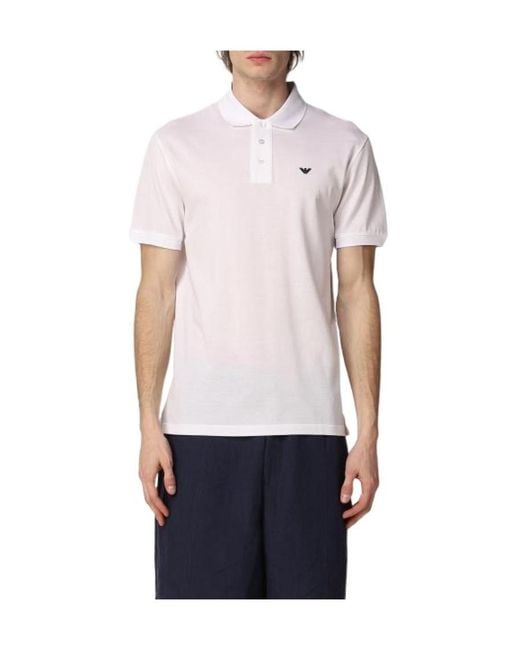 Emporio Armani White Logo-Embroidered Polo Shirt for men