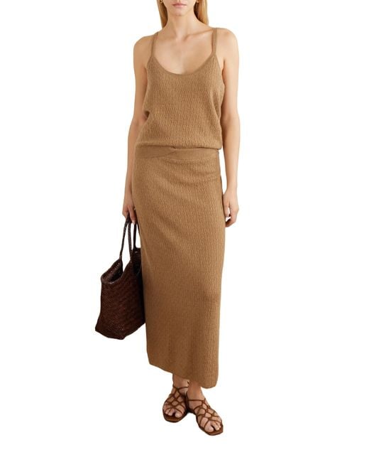 LeKasha Natural Camel Knit Midi Skirt