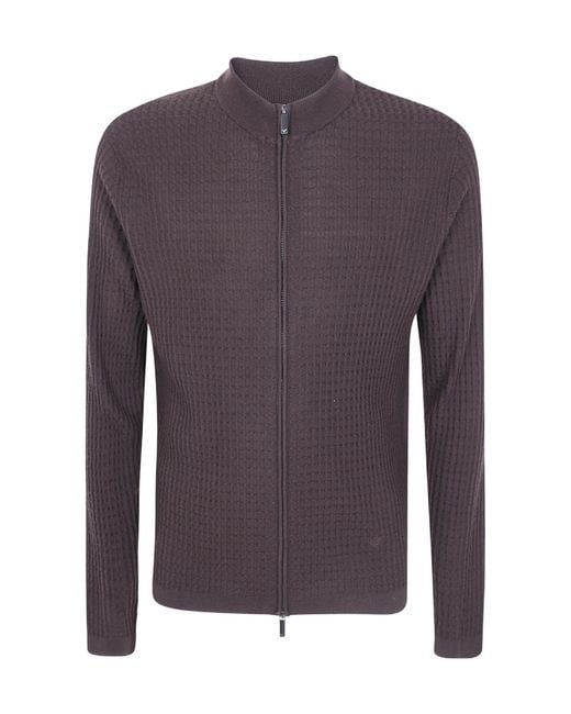 Emporio Armani Purple Long-Sleeved Zipped Cardigan for men