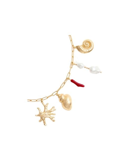 Self-Portrait Metallic Coral Pearl Charm Necklace