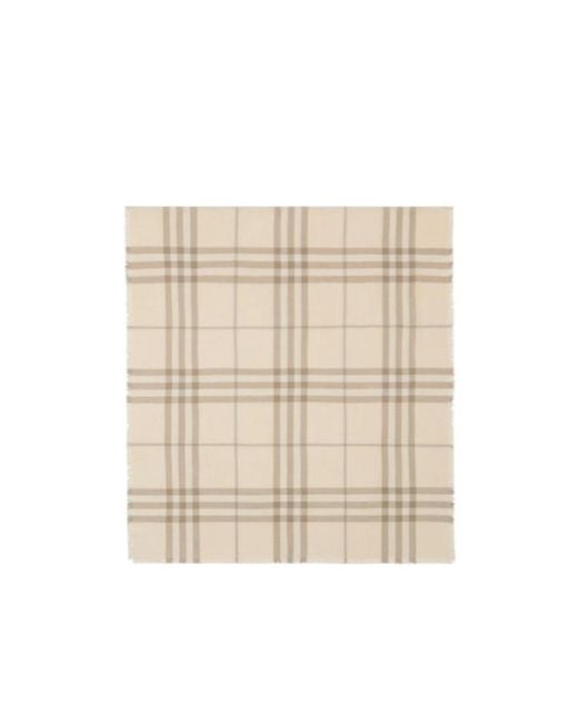 Burberry Natural Wide Reversible Check Wool Silk Scarf