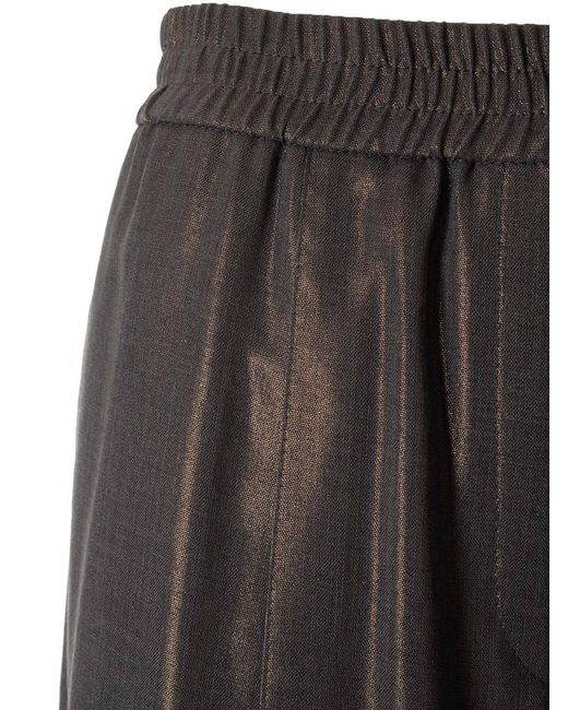Brunello Cucinelli Gray Metallic Wide-Leg Trousers
