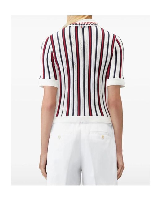 Thom Browne Multicolor Crochet Stitch Rwb Stripe Polo Shirt