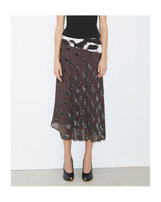 Tory Burch Gray Paisley-Pattern Asymmetric Midi Skirt
