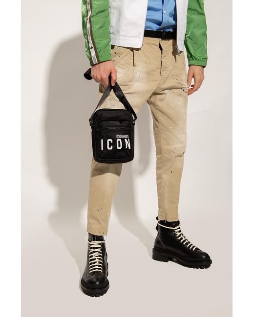 DSquared² Black Slogan Printed Messenger Bag for men