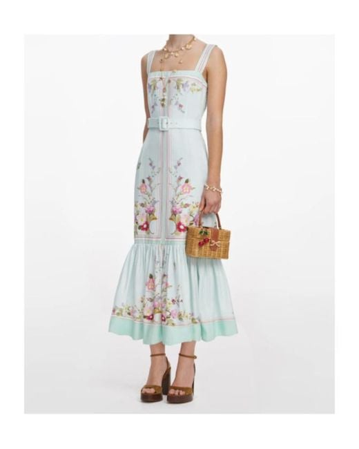 Self-Portrait White Floral Belted Midi Dress