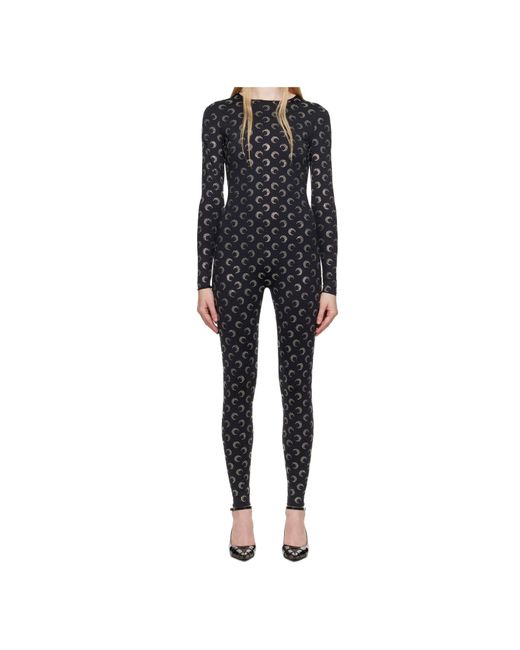 MARINE SERRE Black Moon-Pattern Jersey Jumpsuit