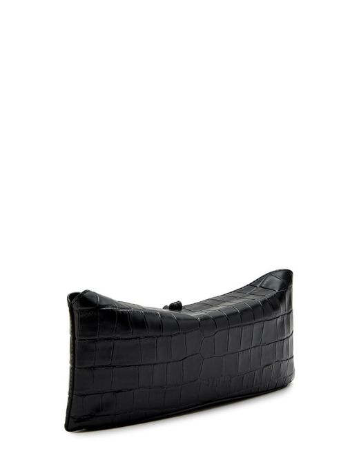 Staud Black Eve Crocodile-Effect Leather Clutch